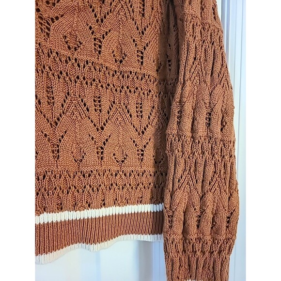 Universal Thread Orange Camel Rust Crochet Polo V-neck Crop Varsity Sweater Sz S - Picture 5 of 8